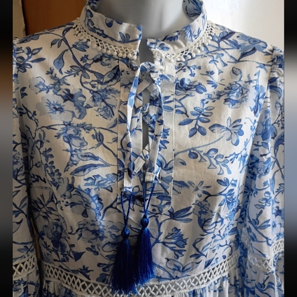 Petite Maison Kids Jaylin Blue/White Linen Mom Dress sz XS - Picture 2 of 14